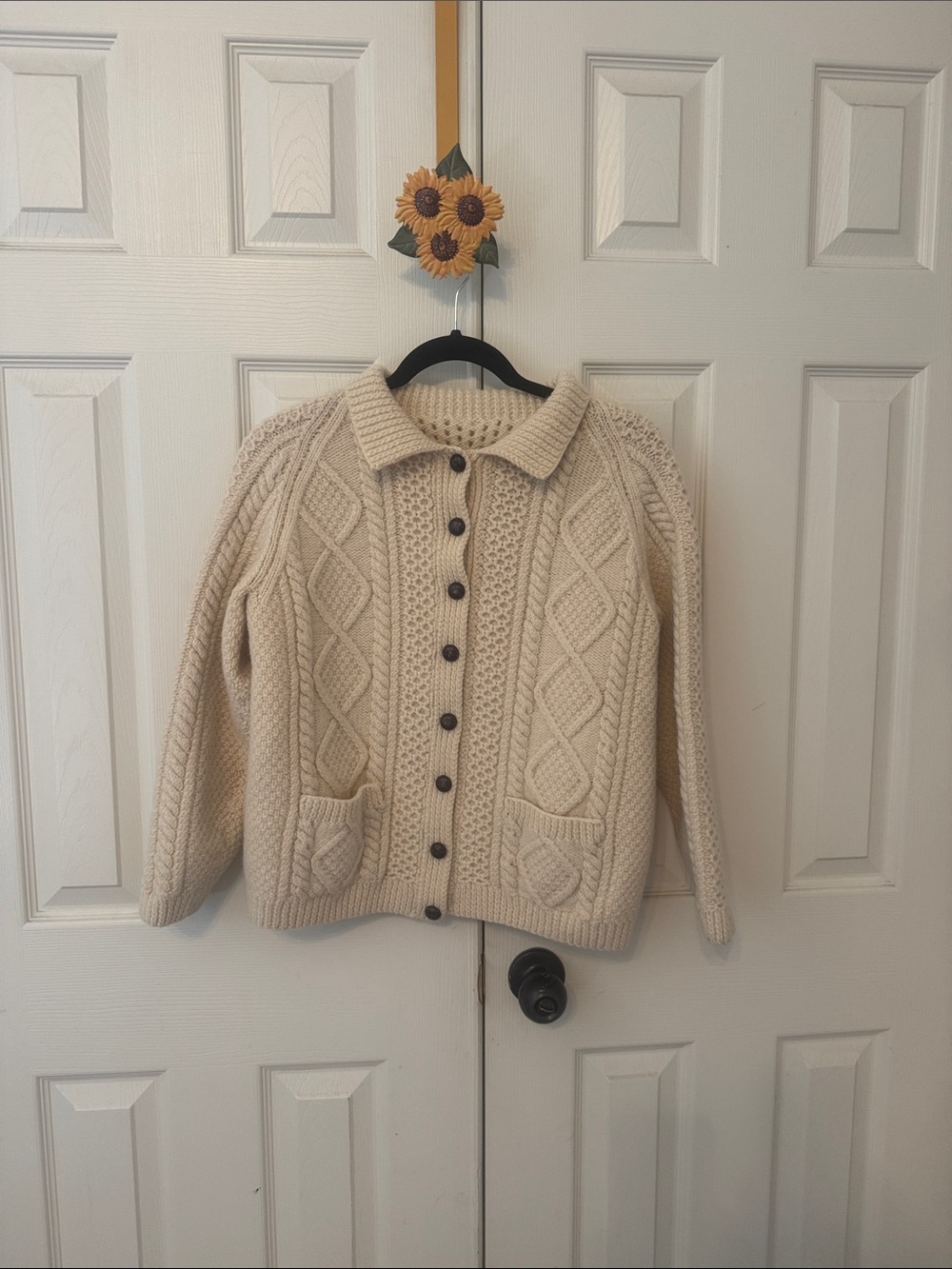 Cream Cable Wool Button-Front Women's Sweater